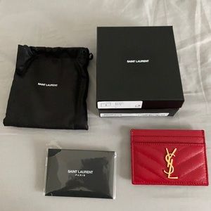 Saint Laurent YSL Grain Bandana Red Card Holder (New) Authentic